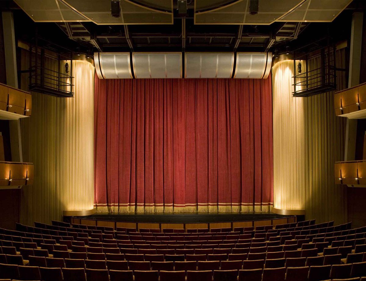 MATT construction Ahmanson Proscenium Front View Stage Curtain Closed