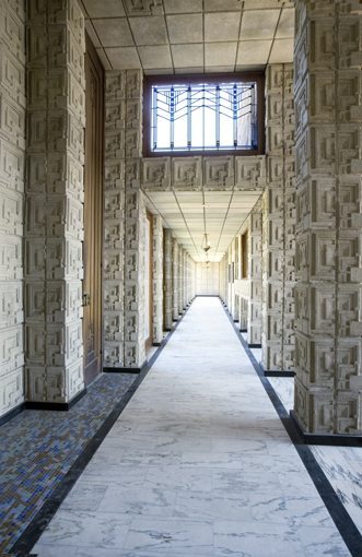 MATT construction Frank Lloyd Wright Ennis House interior hallway