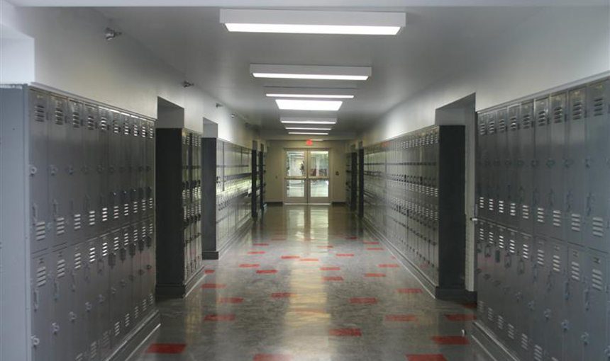 MATT construction Mater Dei High School Visual arts building interior hallway lockers