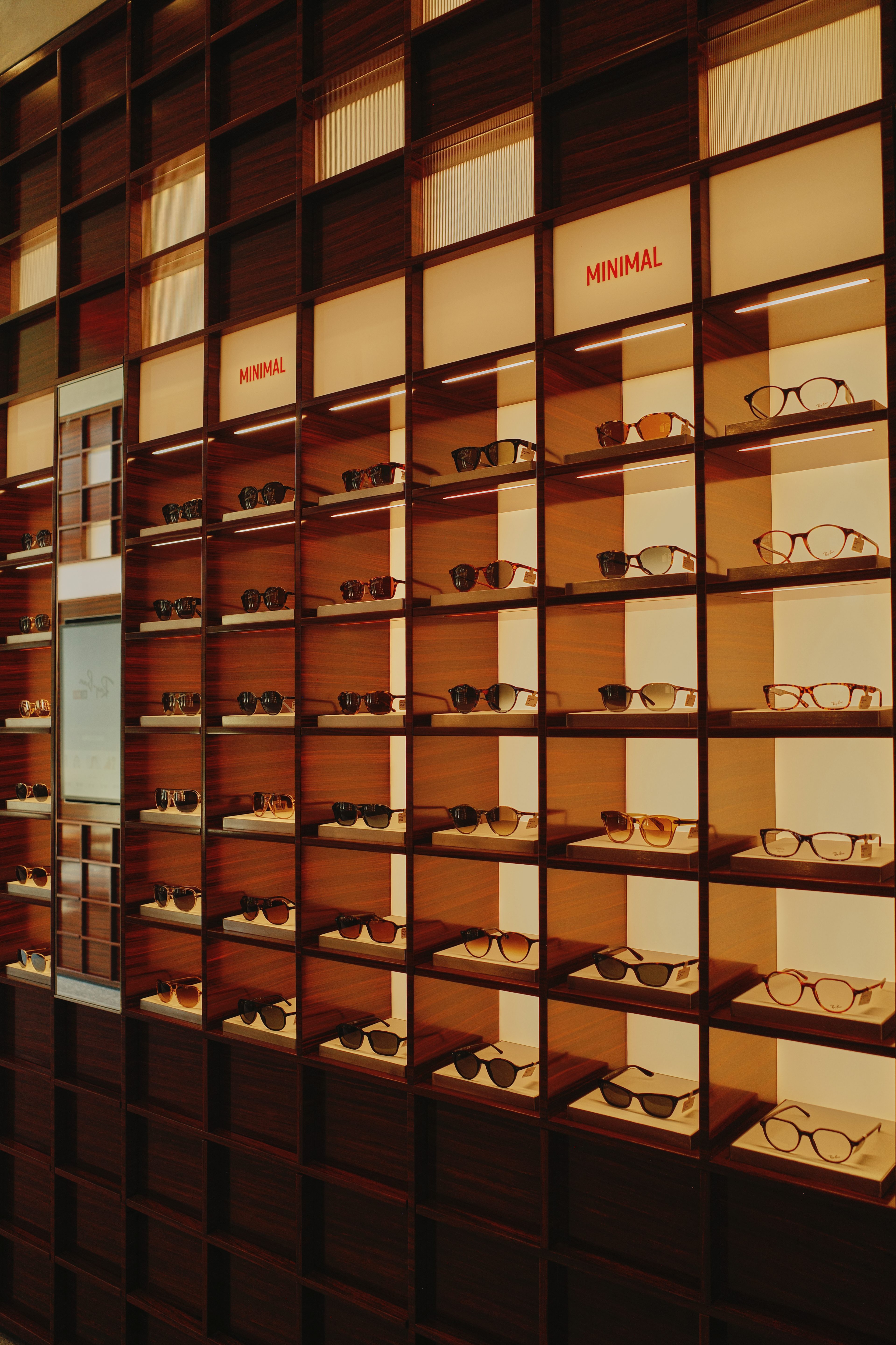 Sunglasses display wall at a Cross Creek Ranch retail store.